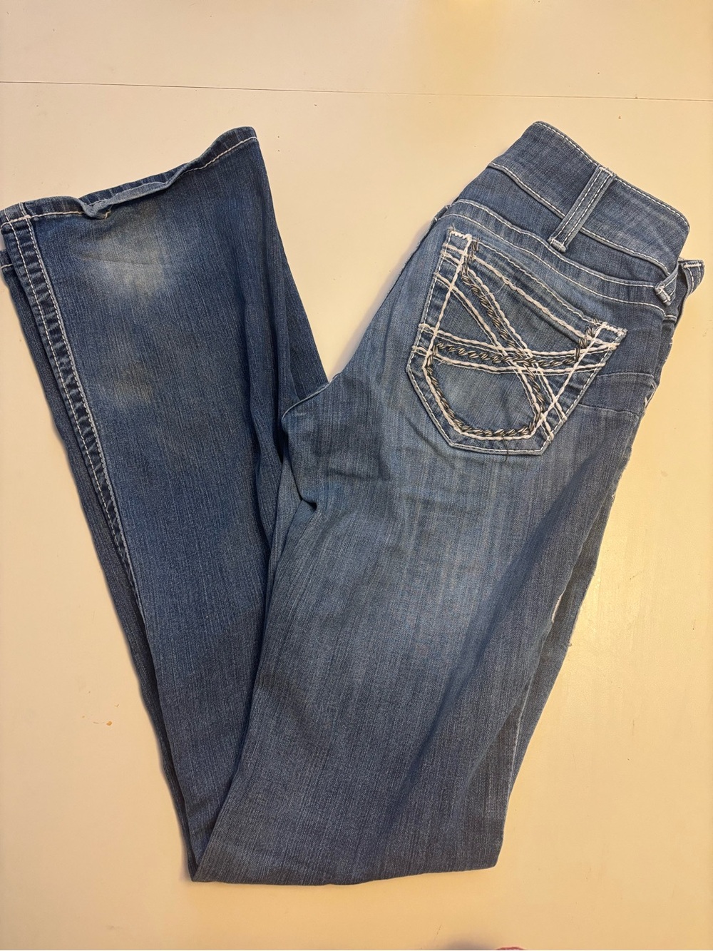 Ariat Women's Blue Bootcut Jeans with White Embroidered Pocket